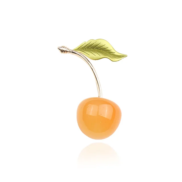 Yellow cherry fruit brooch with drip enamel Yellow - Shop at LoveMi