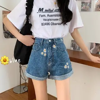 Daisy baggy denim wide-leg shorts - Dark Blue