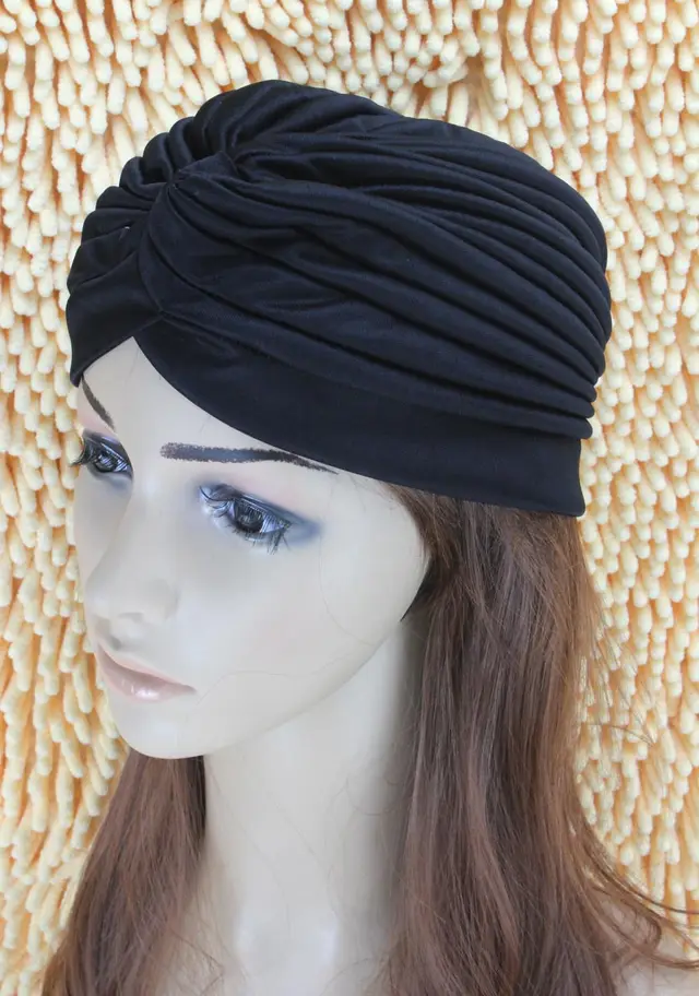 Indian headscarf, hood, earmuff, yoga pullover, multi color pleated hat Black - Shop at LoveMi
