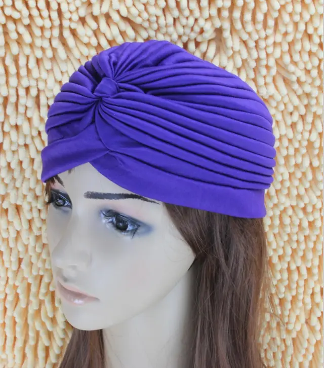 Indian headscarf, hood, earmuff, yoga pullover, multi color pleated hat Purple - Shop at LoveMi