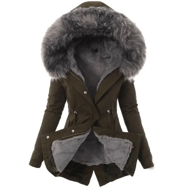 Fur collar cotton jacket Army Green - Shop at LoveMi