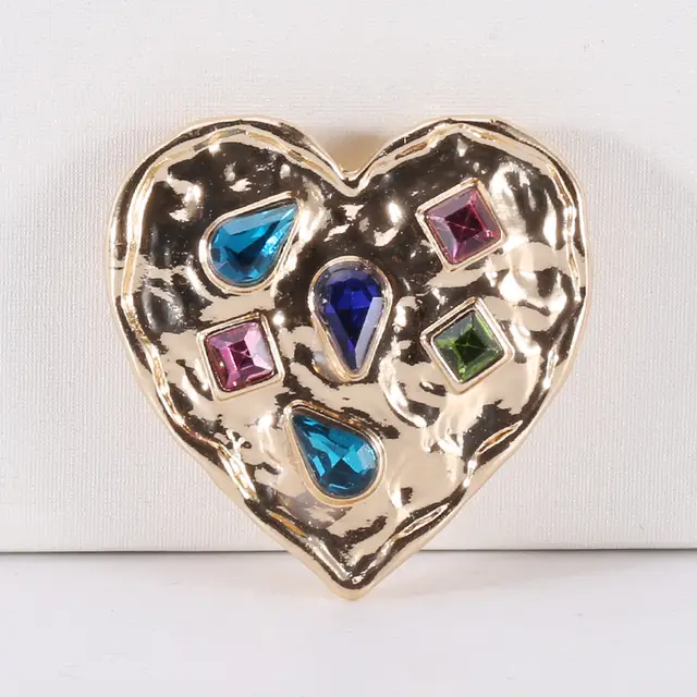 Fashionable Simple Rhinestone Fixed Clothes Retro Heart Shaped Pin Gold - Shop at LoveMi