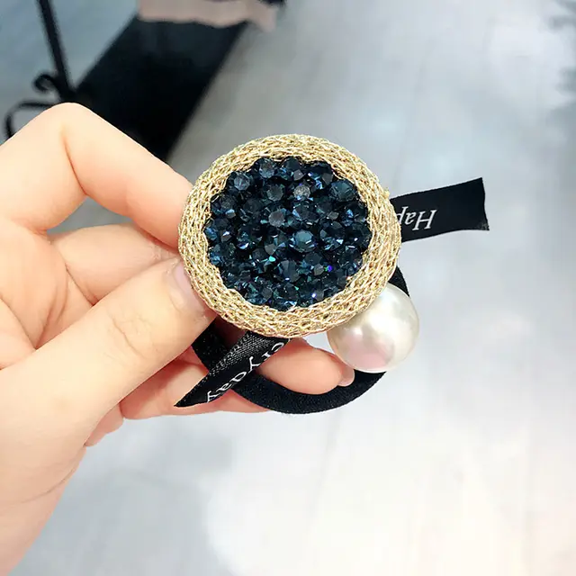 Round rhinestone pearl hair rope Blue - Shop at LoveMi