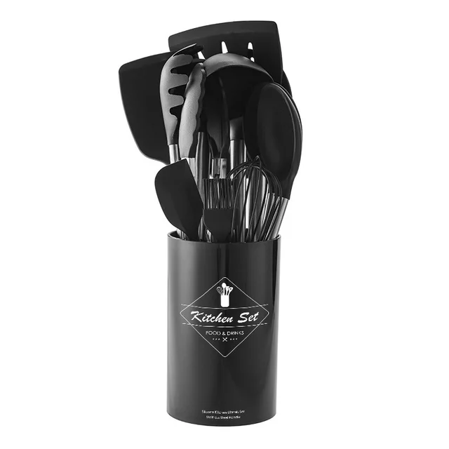 Silicone Kitchenware Set With Stainless Steel Tube Handle Black - Shop at LoveMi