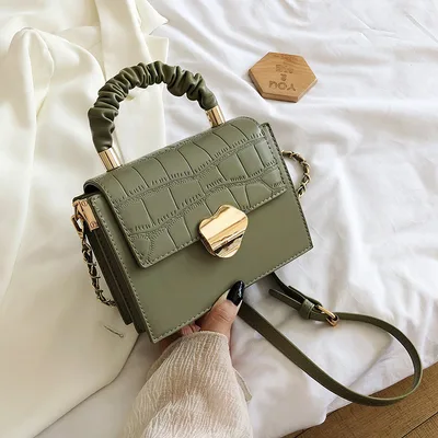 Messenger bag net red portable small square bag Green - Shop at LoveMi