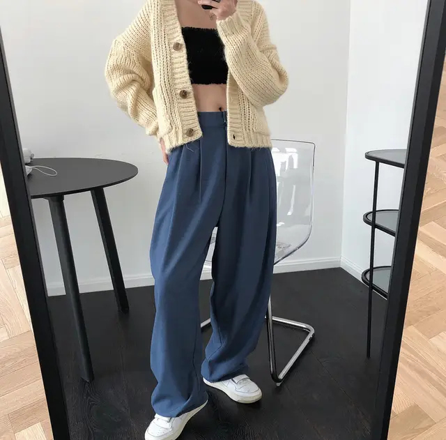 Straight radish pants Denim Blue - Shop at LoveMi