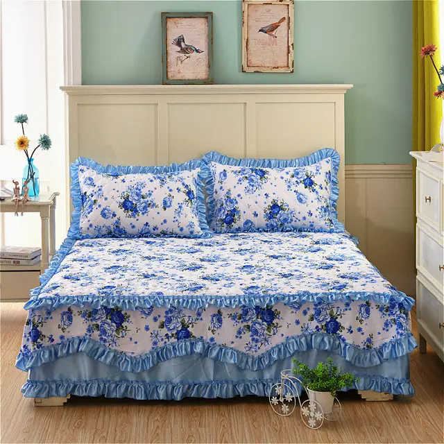 Four piece cotton bed skirt Blue - Shop at LoveMi