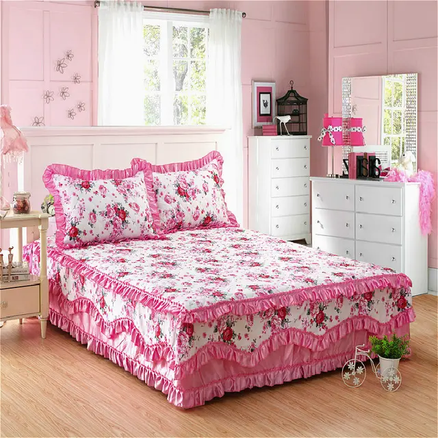 Four piece cotton bed skirt Pink C - Shop at LoveMi