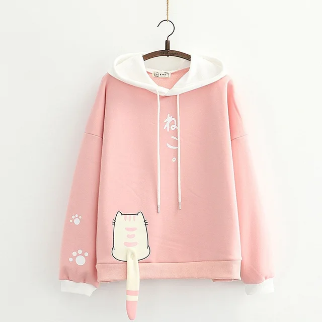 Cat warm hoodie with back tail Pink - Shop at LoveMi