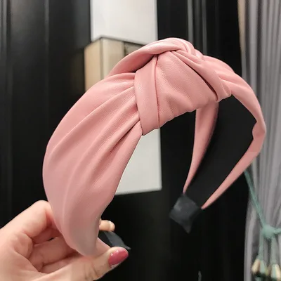 PU imitation leather knotted headband Pink - Shop at LoveMi