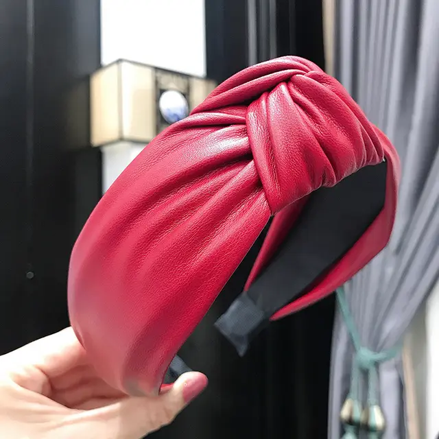 PU imitation leather knotted headband Wine Red - Shop at LoveMi