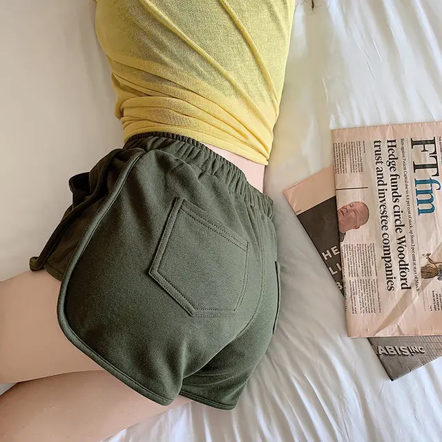 Solid color wild high waist casual hot pants Armygreen - Shop at LoveMi