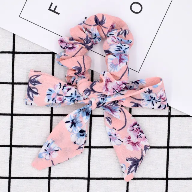 Small floral ponytail long streamer hair band Deep Pink Flowers - Shop at LoveMi