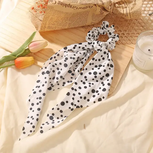 Small floral ponytail long streamer hair band White Dots - Shop at LoveMi