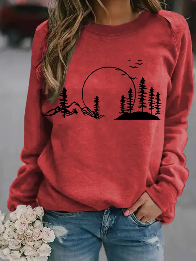 New Style Long sleeved Dandelion Print Ladies Pullover Sweater Red - Shop at LoveMi