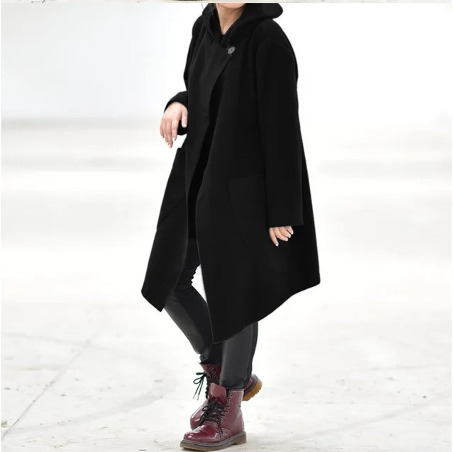 Fleece Sweater Loose Long Windbreaker Women Black - Shop at LoveMi