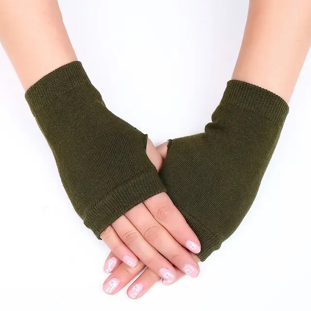 Wool Fingerless Knitting Thread Short Student Writing And Office Warm Gloves Green - Shop at LoveMi