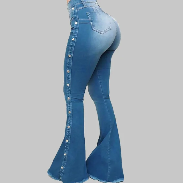 High waist stretch flared pants Blue - Shop at LoveMi