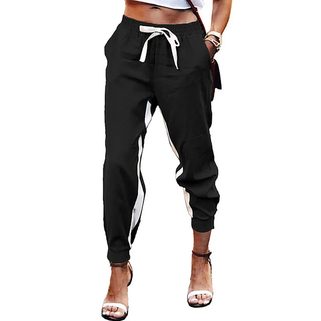 Solid Color Stitching Elastic Lace Up Slacks Black - Shop at LoveMi