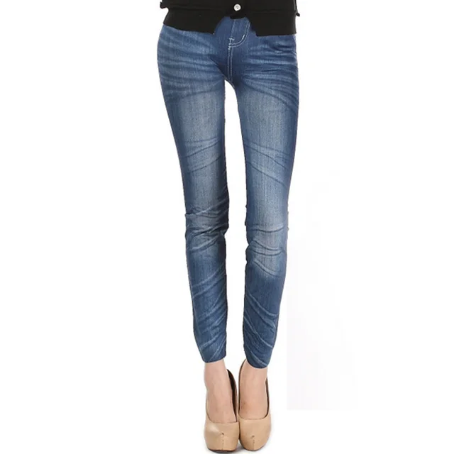 Skinny nine point denim leggings Folds Blue - Shop at LoveMi