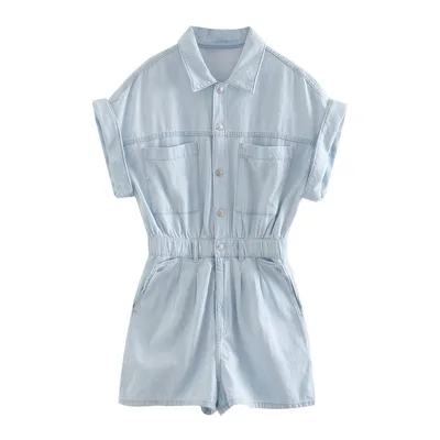 Waist slimming jumpsuit shorts Light Blue - Shop at LoveMi