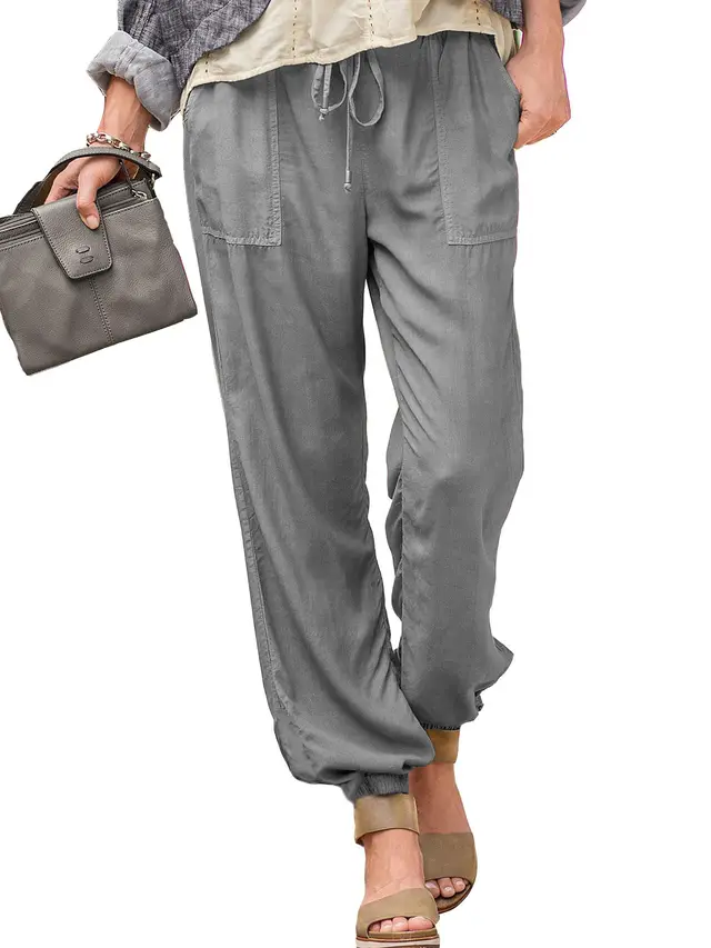 Women's solid color stretch loose casual pants Grey - Shop at LoveMi