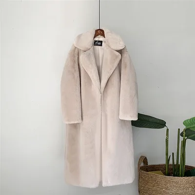Thick long fur coat faux fur faux fur coat Apricot - Shop at LoveMi