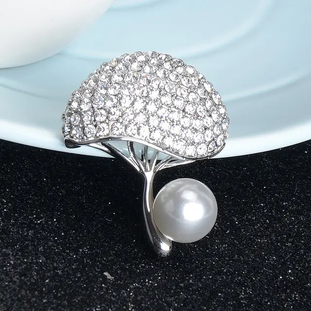 Korean Style All Match Cute Alloy Diamond Brooch Female with Mushroom White - Shop at LoveMi