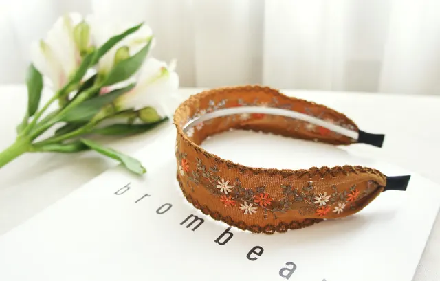 Embroidered lace headband Khaki - Shop at LoveMi