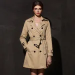 Windbreaker female long section ladies jacket autumn new European and American slim waist double-breasted coat trench coat - Khaki