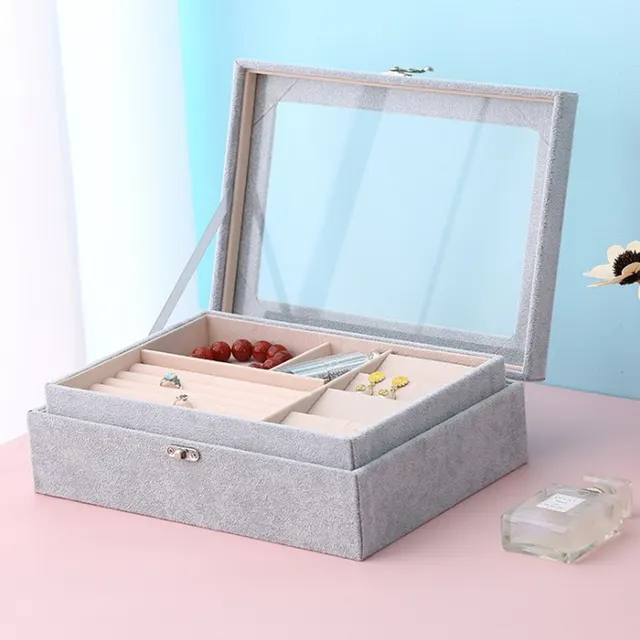 Ice Flower Velvet Jewellery Window Storage All Kinds Of Jjewelry Jewelry Box Grey - Shop at LoveMi