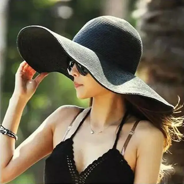 Foldable big brim hat Black - Shop at LoveMi