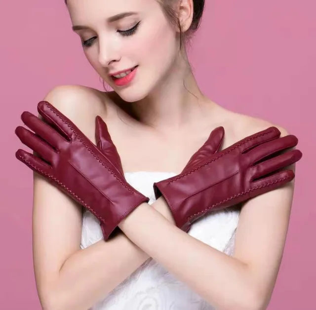 Rainproof touch screen leather gloves Wine Red - Shop at LoveMi