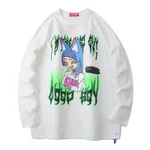 Couple long sleeve T-shirt two dimensional dark cartoon sweater - White