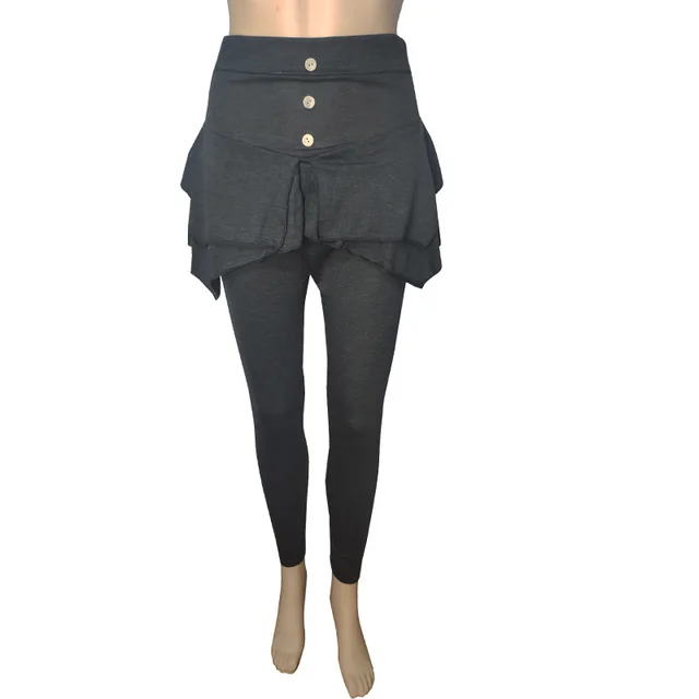 Solid Color Slim Three button Leggings Trousers Dark Grey - Shop at LoveMi