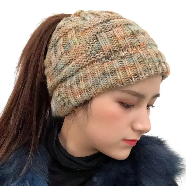 Color pullover hat ponytailcap Color Khaki - Shop at LoveMi