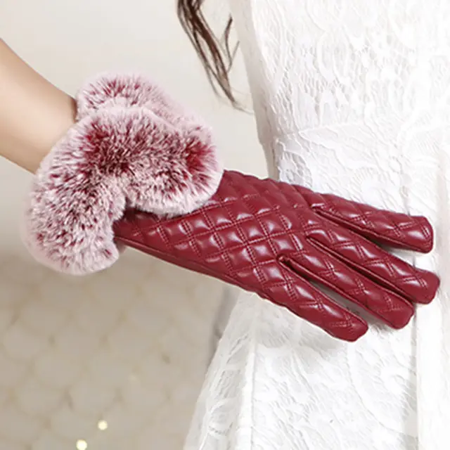 New Ladies Fur Gloves Wine Red - Shop at LoveMi