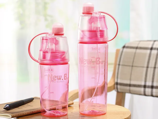 Sports plastic cup spray cup outdoor portable cup creative gift cup hydrating water cup Pink - Shop at LoveMi