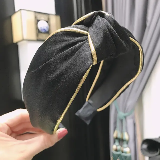 Covered head buckle crystal satin press headband Black - Shop at LoveMi