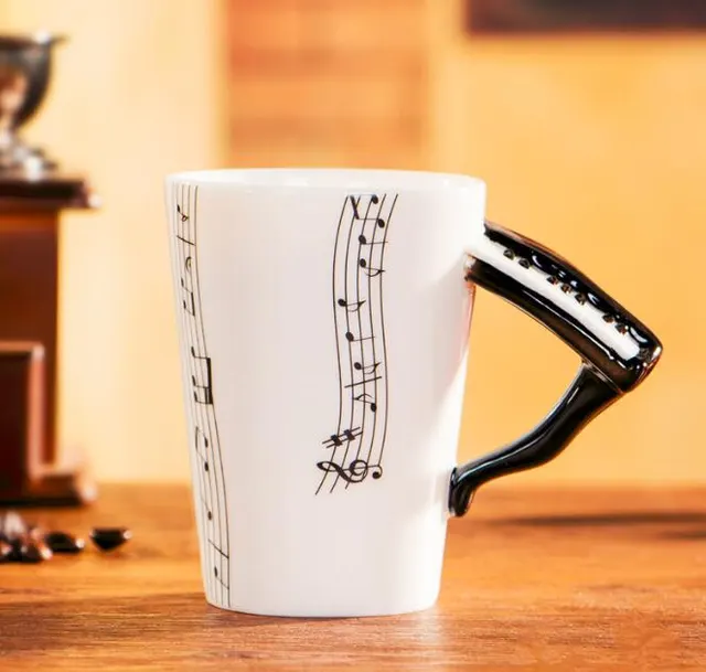 Coffee cup with music notes in the form of saxophone handle ceramic porcelain cup of tea milk method Piano - Shop at LoveMi