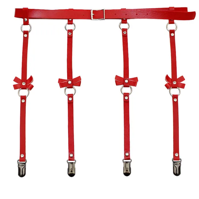 Cross border personality exaggeration European and American PU leather bow Garter Belt Hip Hop nightclub sexy leg ring hanger clip Red Duckbill B... Red Duckbill Button - Shop at LoveMi