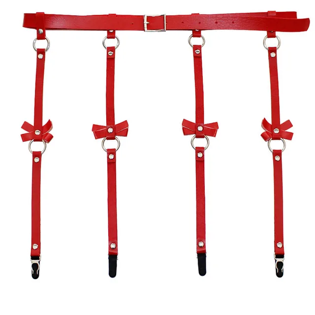 Cross border personality exaggeration European and American PU leather bow Garter Belt Hip Hop nightclub sexy leg ring hanger clip Red Gourd Clasp - Shop at LoveMi