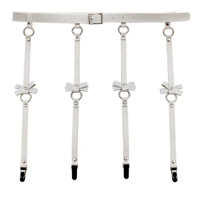 Cross border personality exaggeration European and American PU leather bow Garter Belt Hip Hop nightclub sexy leg ring hanger clip White Gourd Clasp - Shop at LoveMi