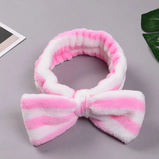 Striped headband with flannel bow Pink - Shop at LoveMi