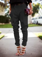 Solid colour pocket high waist harem pants - Black