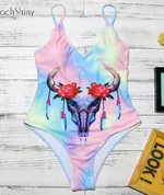 Rose Floral One Piece Swimsuit Women Sexy Chest Bathing Suit - Floral - View 1