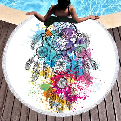 Round dream catcher printed beach towel 5Style 150X150Cm - Shop at LoveMi