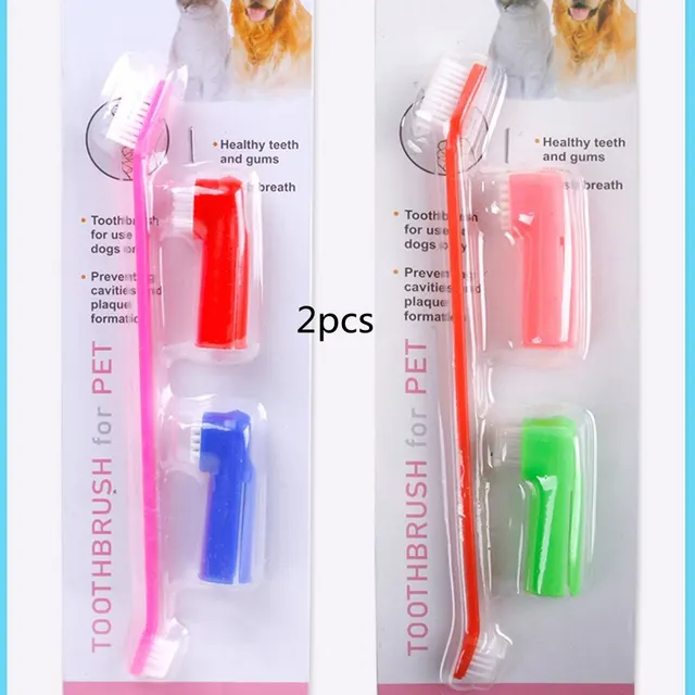 Double Head Toothbrush Soft Pet Finger Toothbrush Set Pets Dogs Cats Teeth Care Cleaning Brush Pets Grooming Tools - Color Randomised2Pcs - View 1