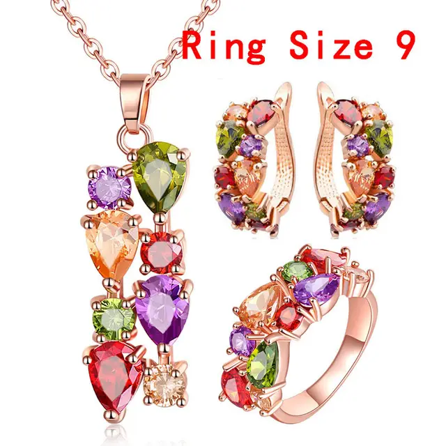 Shiny Zircon Hypoallergenic Necklace Earrings Ring Set 3 Piece Set - Shop at LoveMi