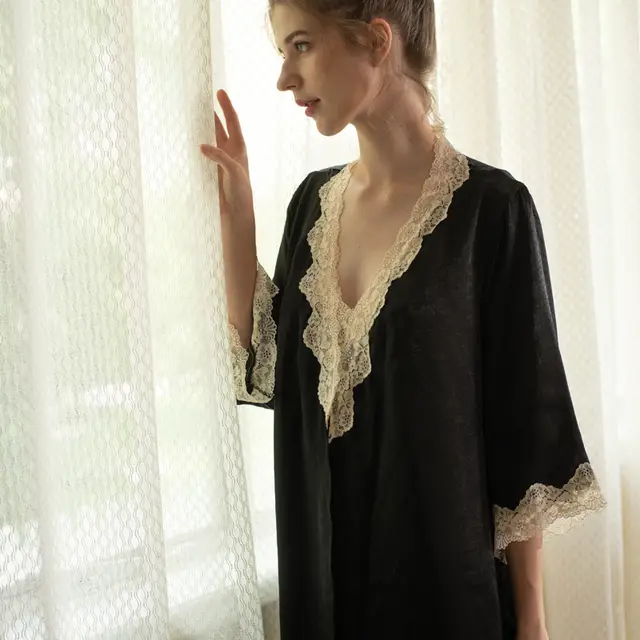 Lace private pajamas bathrobe suit Black A Robe - Shop at LoveMi